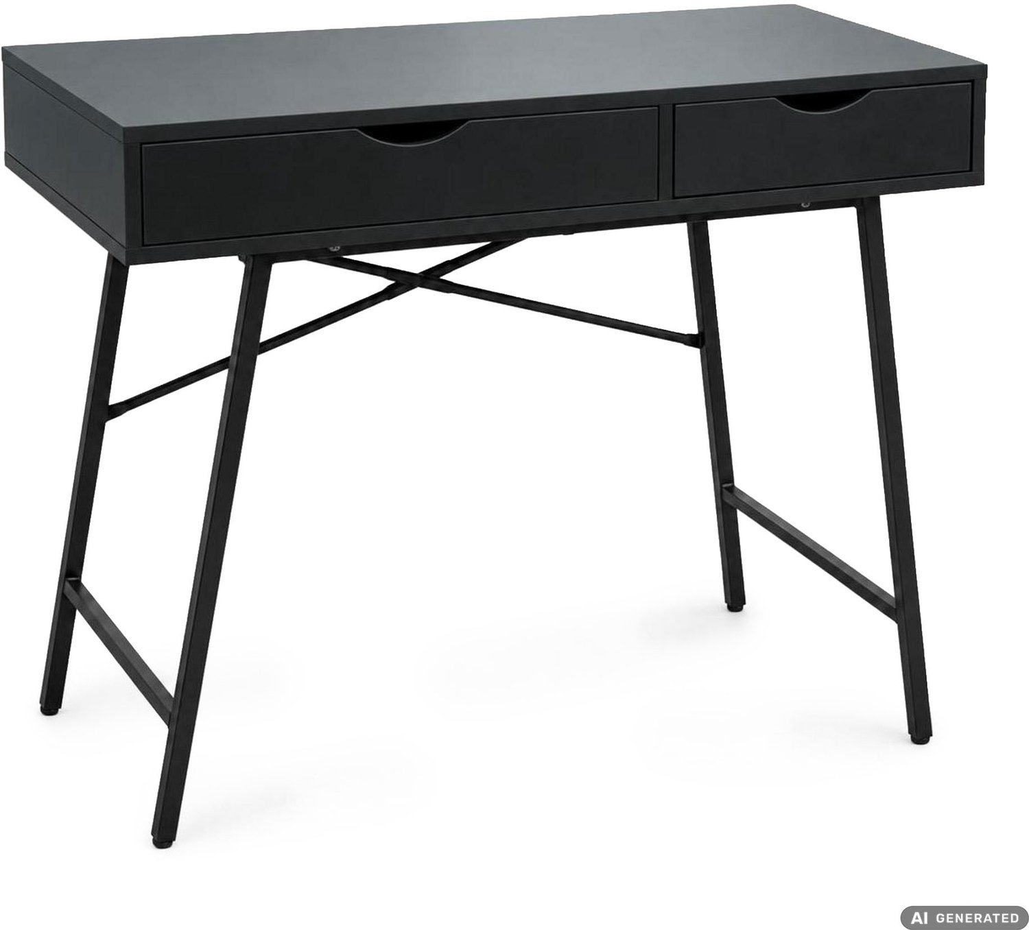 Akord Computerbureau RAX / Zwart / 100 cm / 2 laden, zwarte poten, industriële stijl / 100 x 48 x 80,5 cm