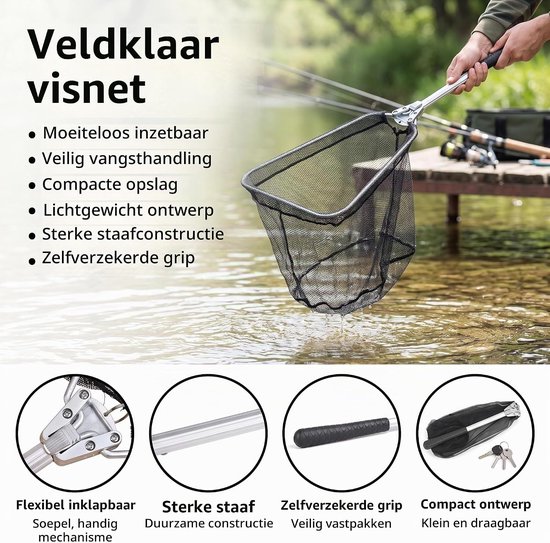 Opvouwbaar Schepnet - Zwart - 53 cm - Telescopisch Nylon Visnet - Voor Karper en Forel — afbeelding 5