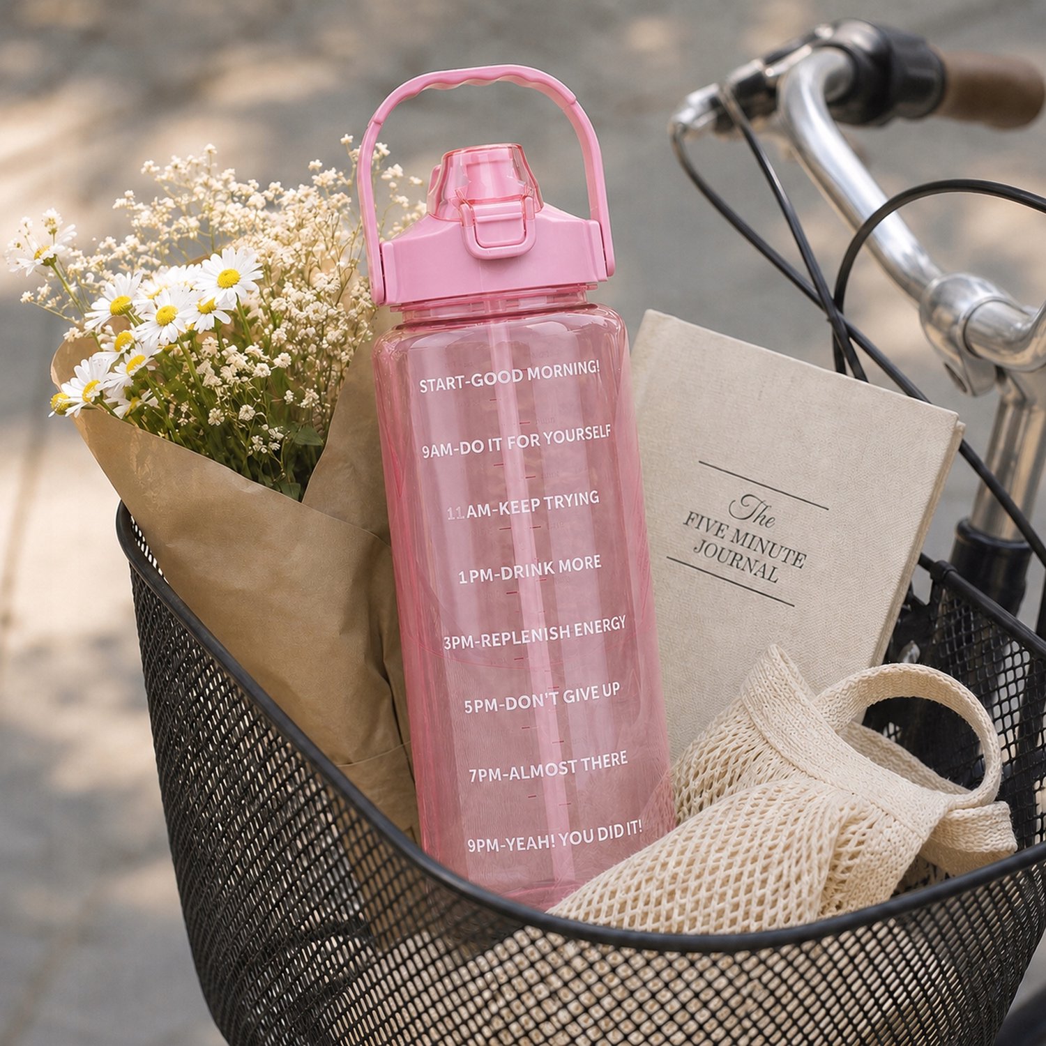 Set van 3 Motiverende Waterflessen met Rietje - 2L, 900ml, 300ml