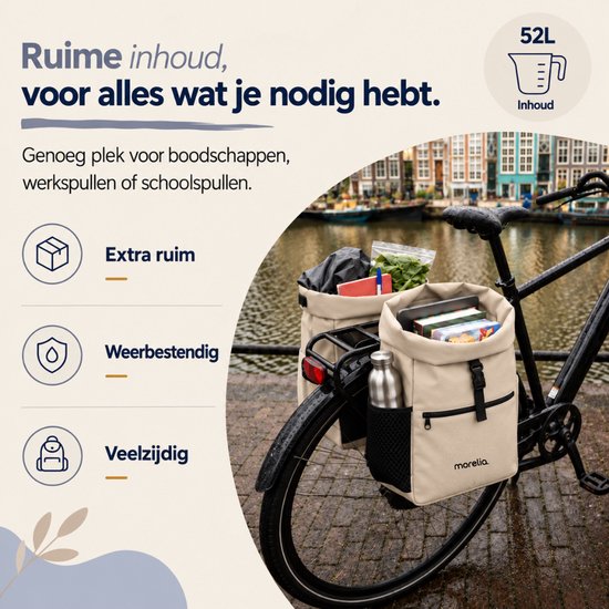 Morelia® Fietstas Dubbele Rolltop (52 Liter Beige) - 100% Waterdicht - Fietstassen - Fietstassen Electrische Fietsen - Fietstassen Dubbel - Tarpaulin materiaal — afbeelding 5