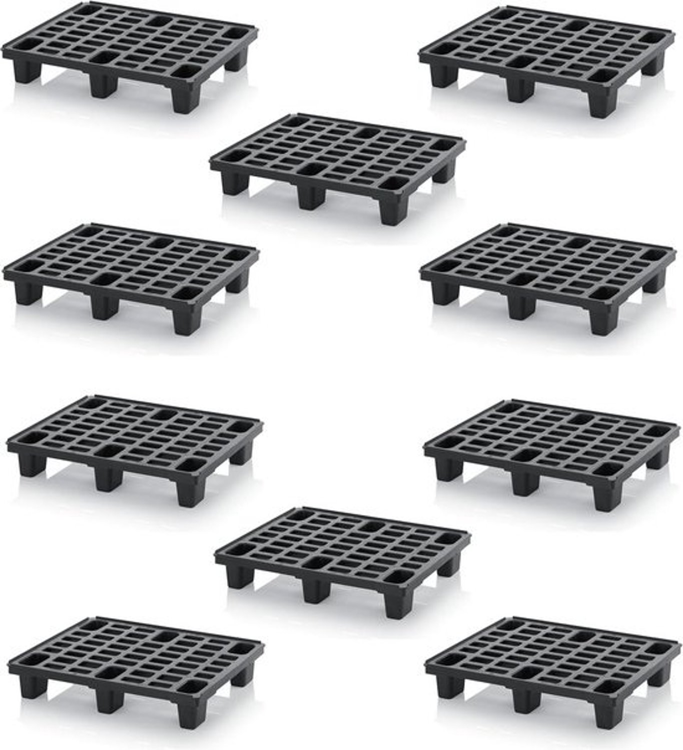 Kunststof pallets - Half euroformaat - Voor materiaaltransport - Ruimtebesparend - Stapelbaar - 10 stuks - 80 x 60 - Zilvergrijs