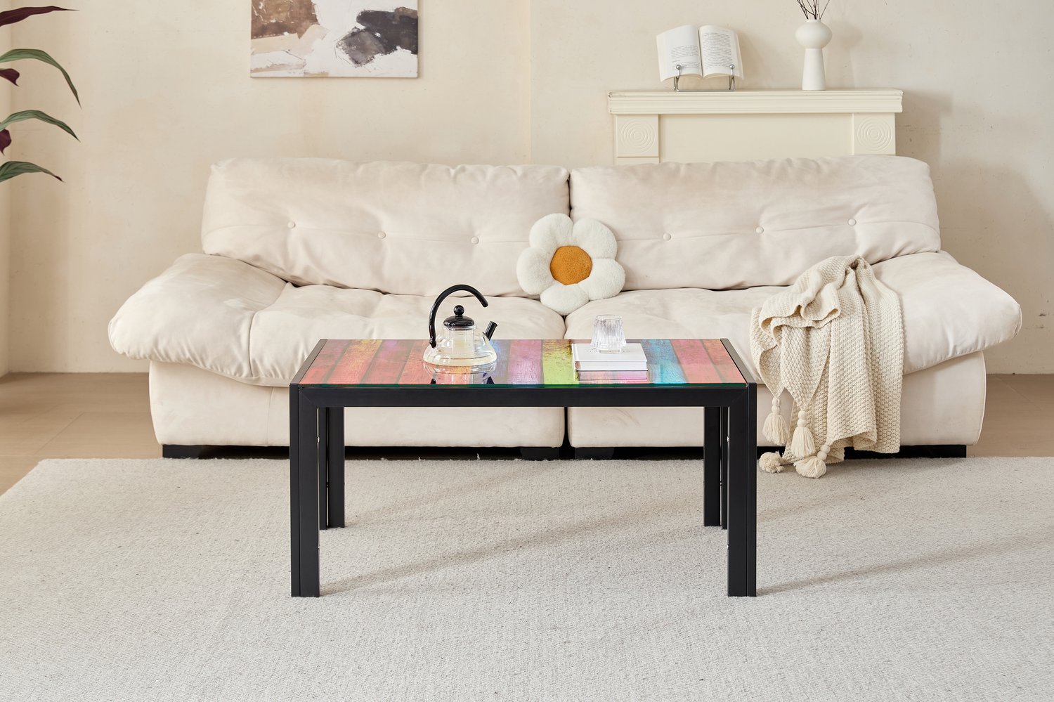 HAUSS SPOLE Salontafel - Rechthoekig Glazen Tafelblad Met Metalen Poten - Voor Woonkamer, Kantoor En Buiten - Glas, Metaal - Zwart