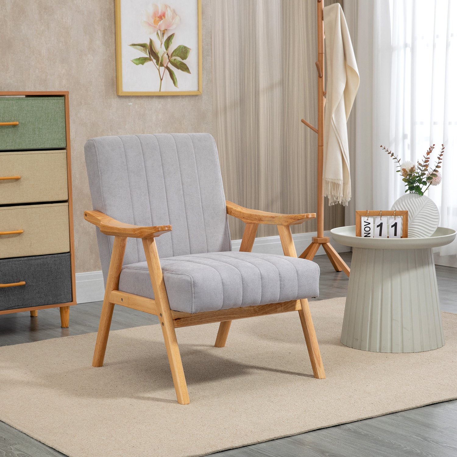 WUVRIE Fauteuil 68 x 74 x 82 cm - Met armleuningen en S-veren - Lichtgrijs