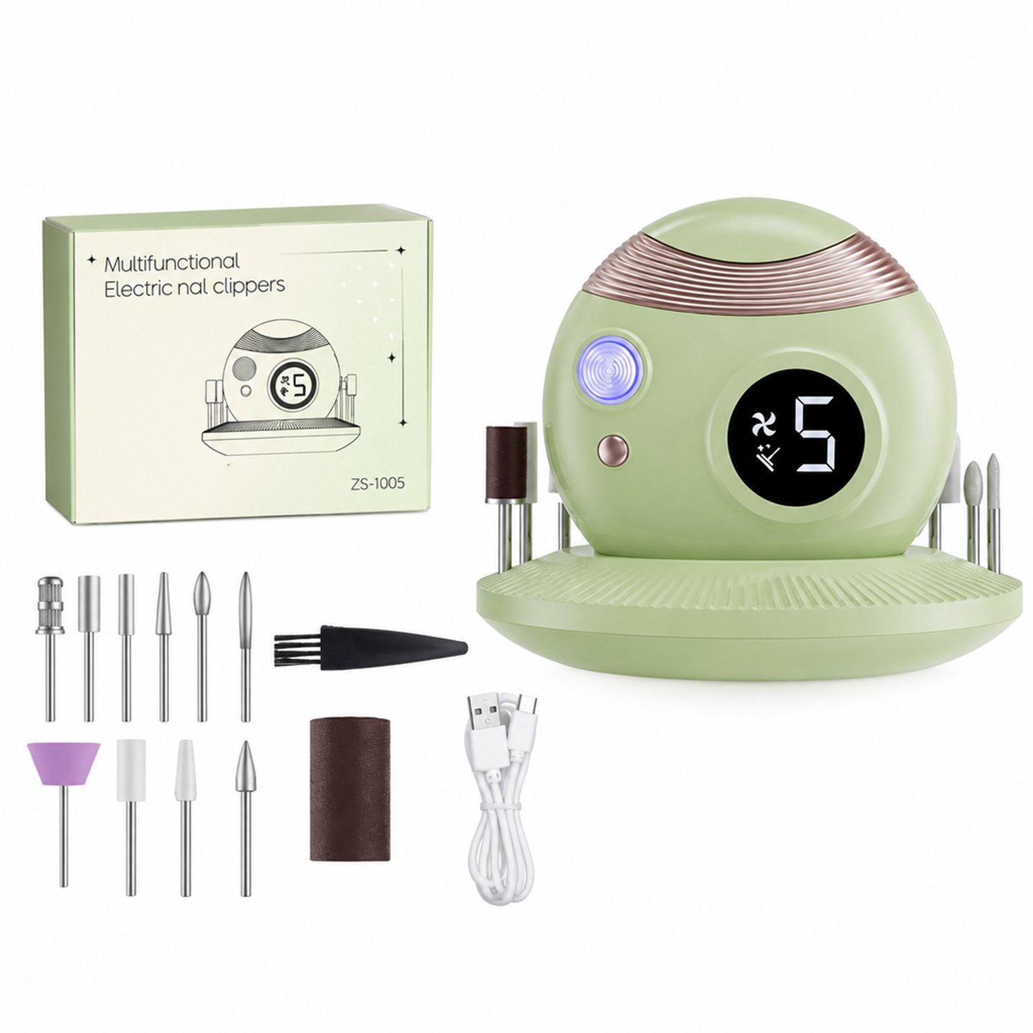 elektrische nagelknipper - Groen, functievariant - Minimalistisch ontwerp - Voor dagelijks gebruik thuis - Engelstalige verpakking