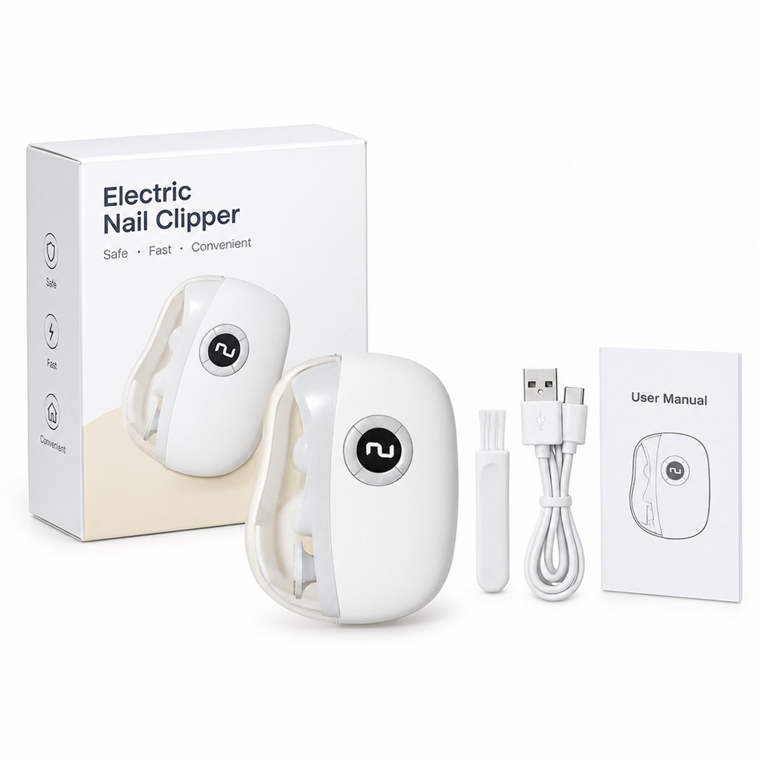 Elektrische nagelknipper - USB-opladen - voor dagelijks thuisgebruik - wit met Engelstalige verpakking