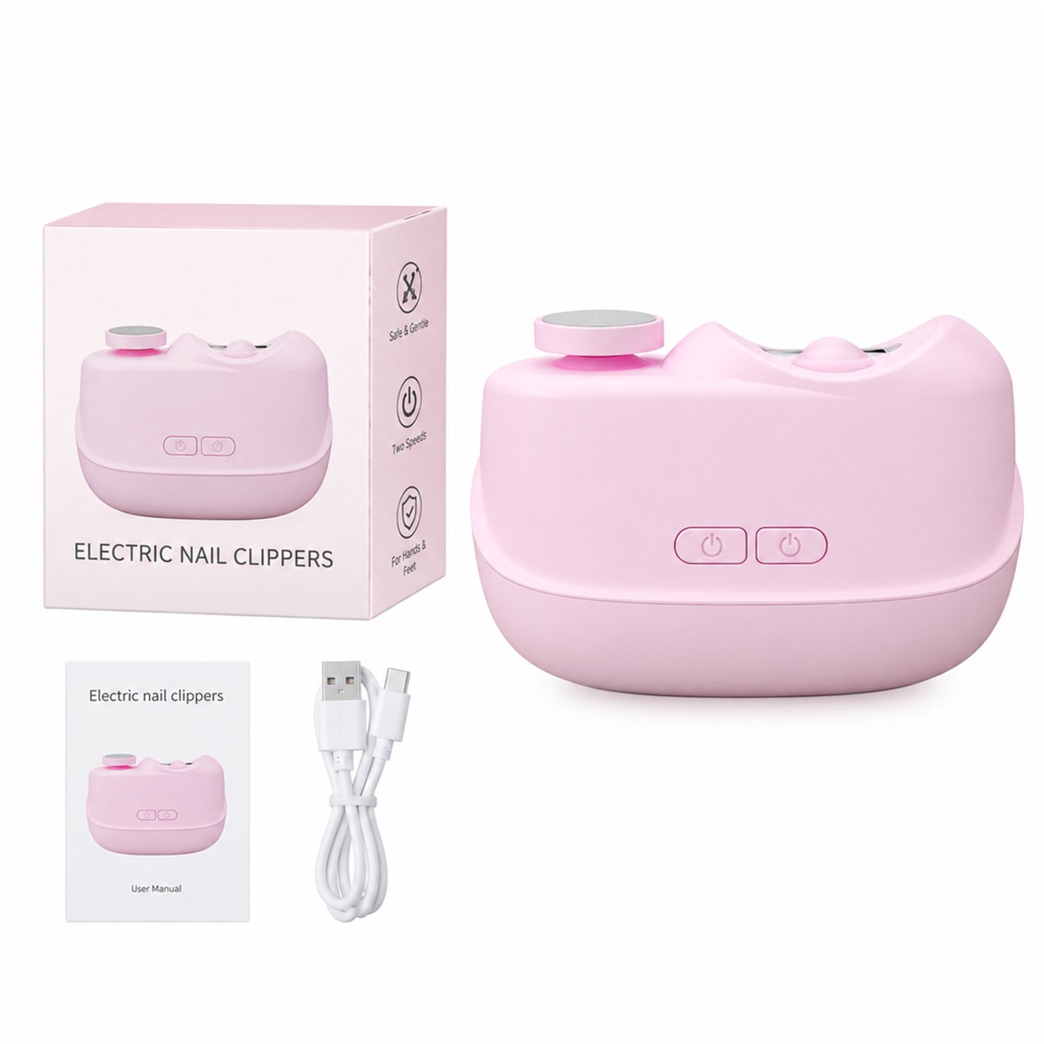 Elektrische nagelknipper - 2-in-1 met twee standen voor vijlen en polijsten - voor hand- en teennagels - roze