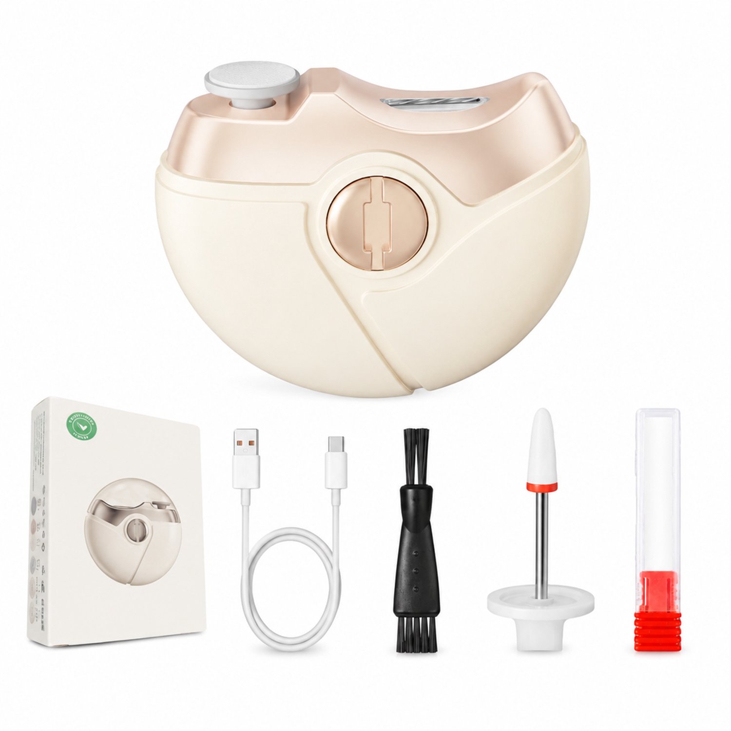elektrische nagelknipper - 3-in-1, beige - Knippen en vijlen - Voor thuis - Met handleiding en oplaadkabel