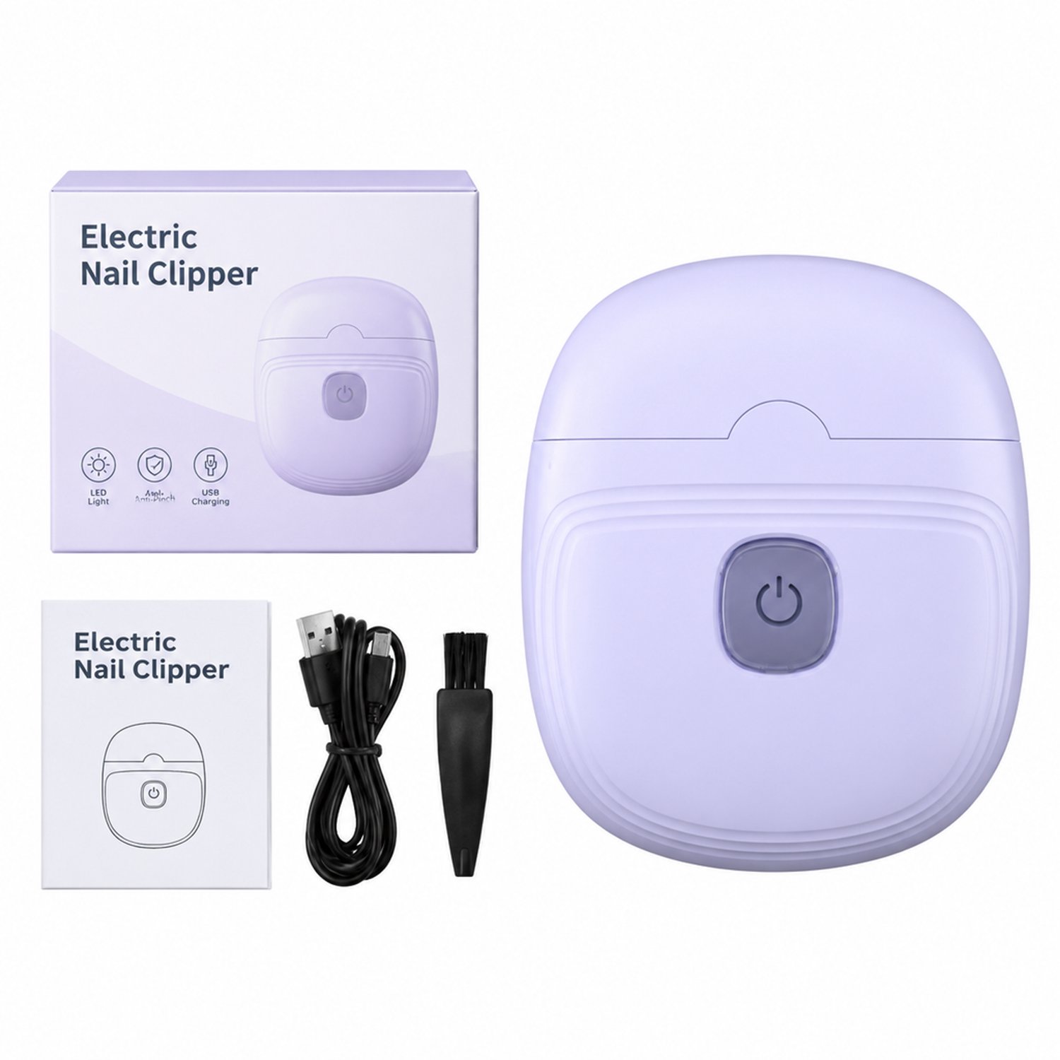 elektrische nagelknipper - met verlichting en slijpfunctie - compact ontwerp met anti-knelfunctie - paars 003 met Engelstalige verpakking