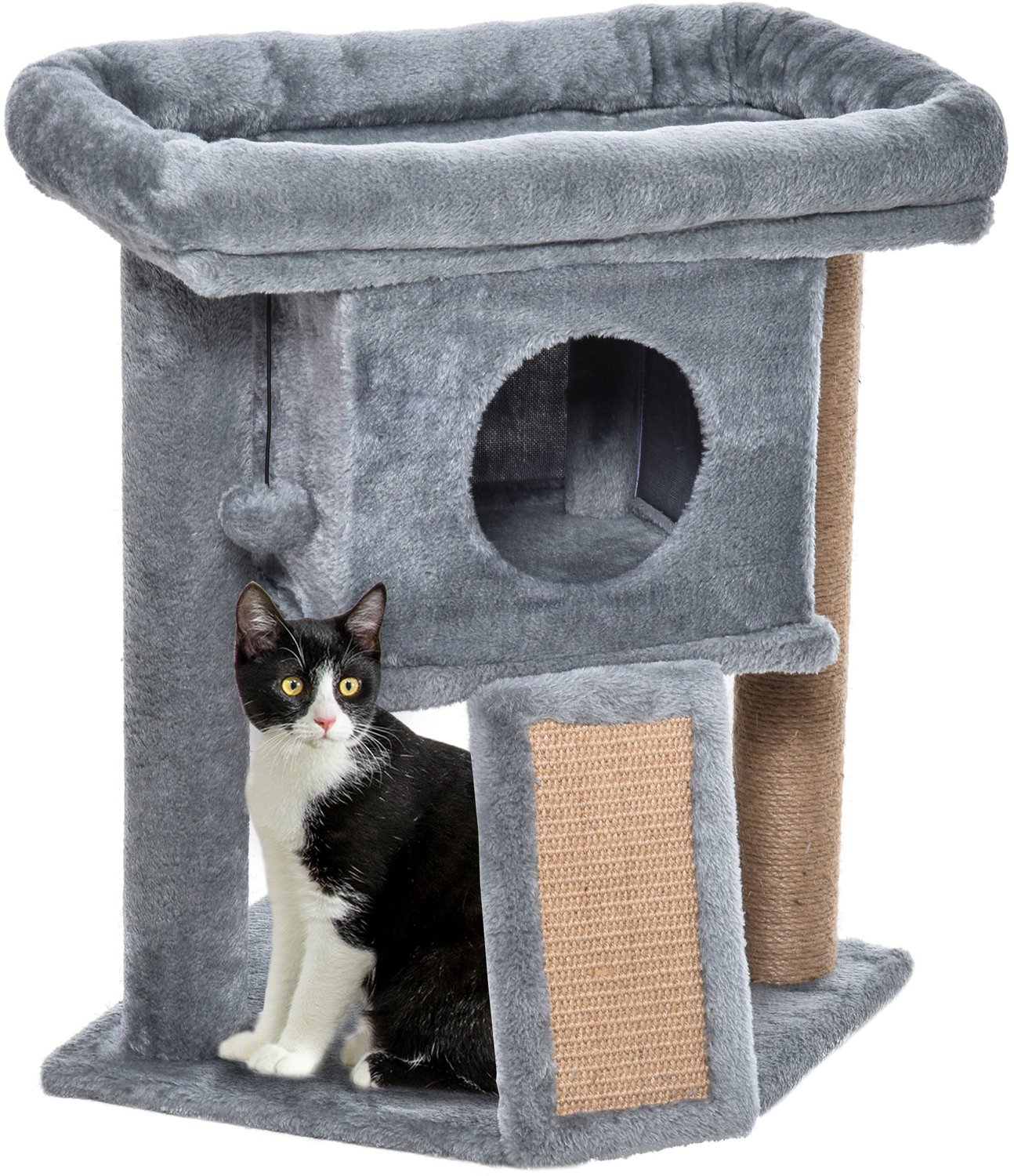 Pawona Krabpaal - Met kattenhuis, ligplateau, krabmat en speelbal - 40 x 40 x 57 cm - Lichtgrijs