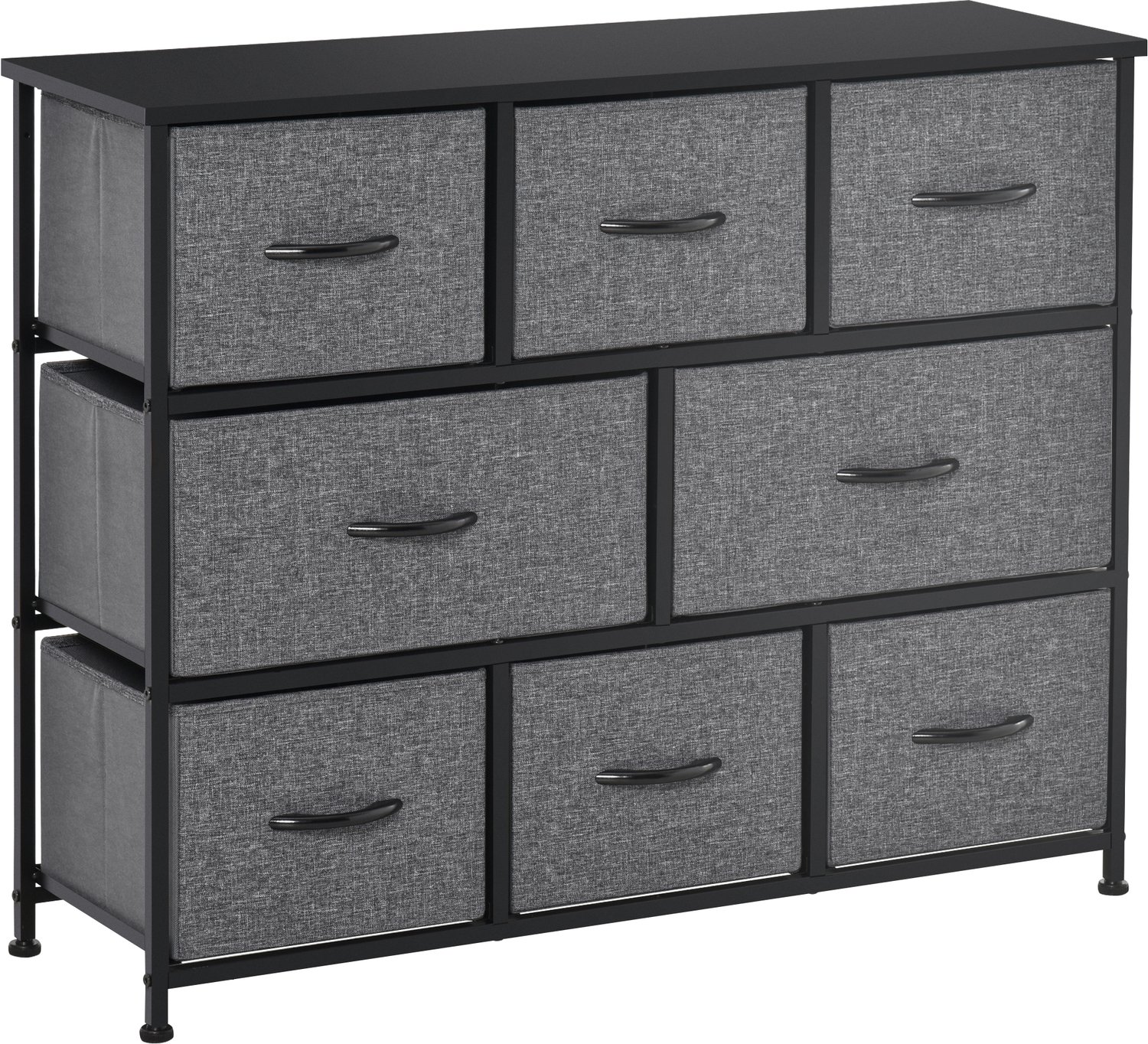 Homona Ladekast - Met 8 stoffen lades en kantelbeveiliging - Metalen frame - 100 x 30 x 78,5 cm - Zwart/Donkergrijs