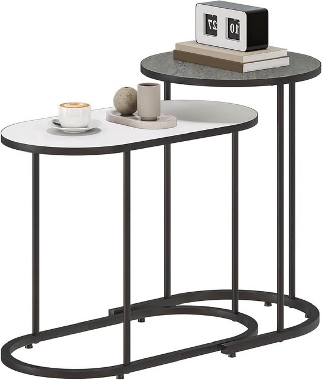 Set salontafels - stapelbare bijzettafels - ruimtebesparend - uittrekbaar ontwerp - 2 tafels - Grijs-wit