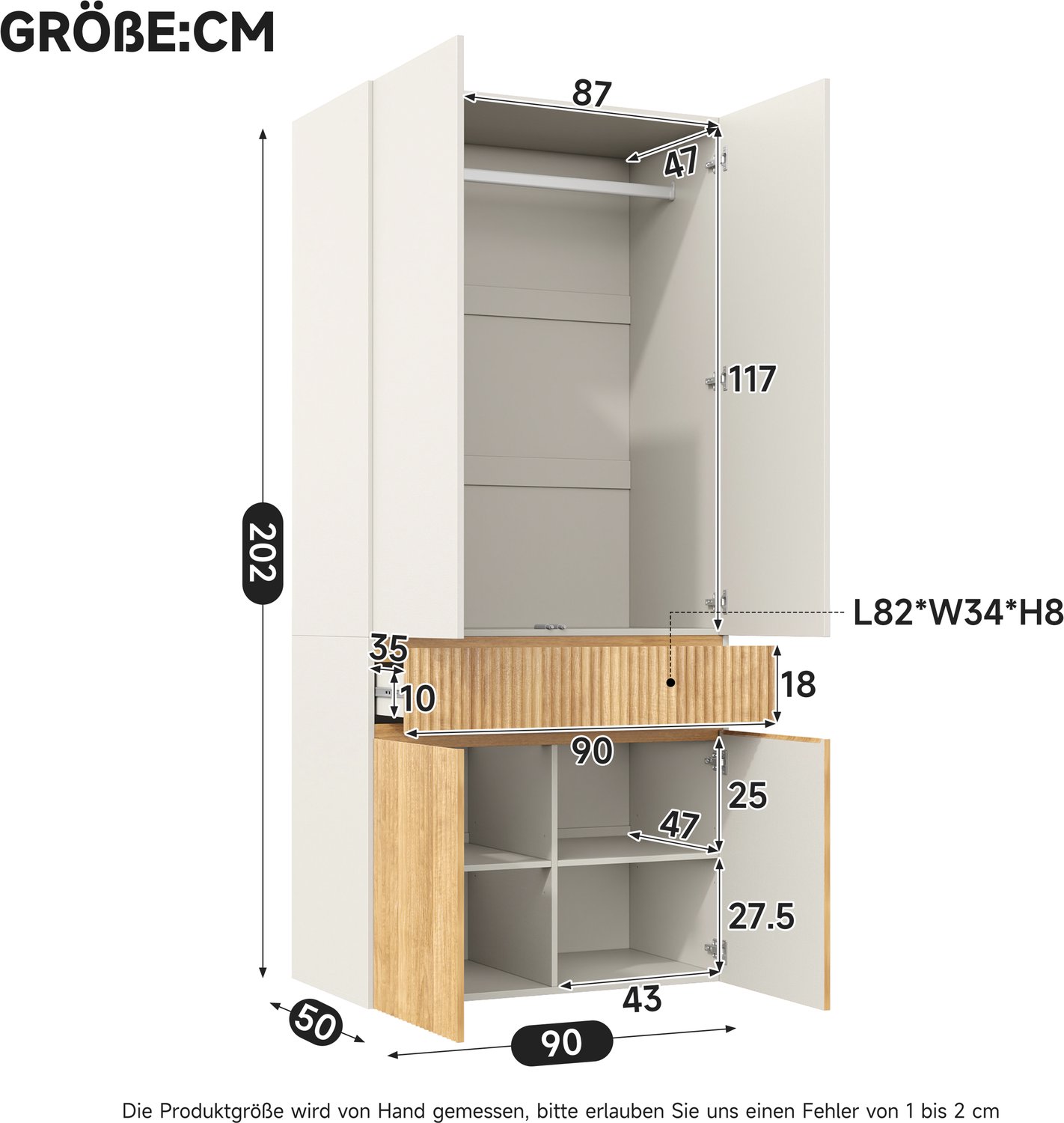 MODENUIT Kledingkast - 12 Draaideuren En 3 Laden - Slaapkamer En Hal - MDF - 270x50x200 Cm - Grijs Naturel Lichtgrijs