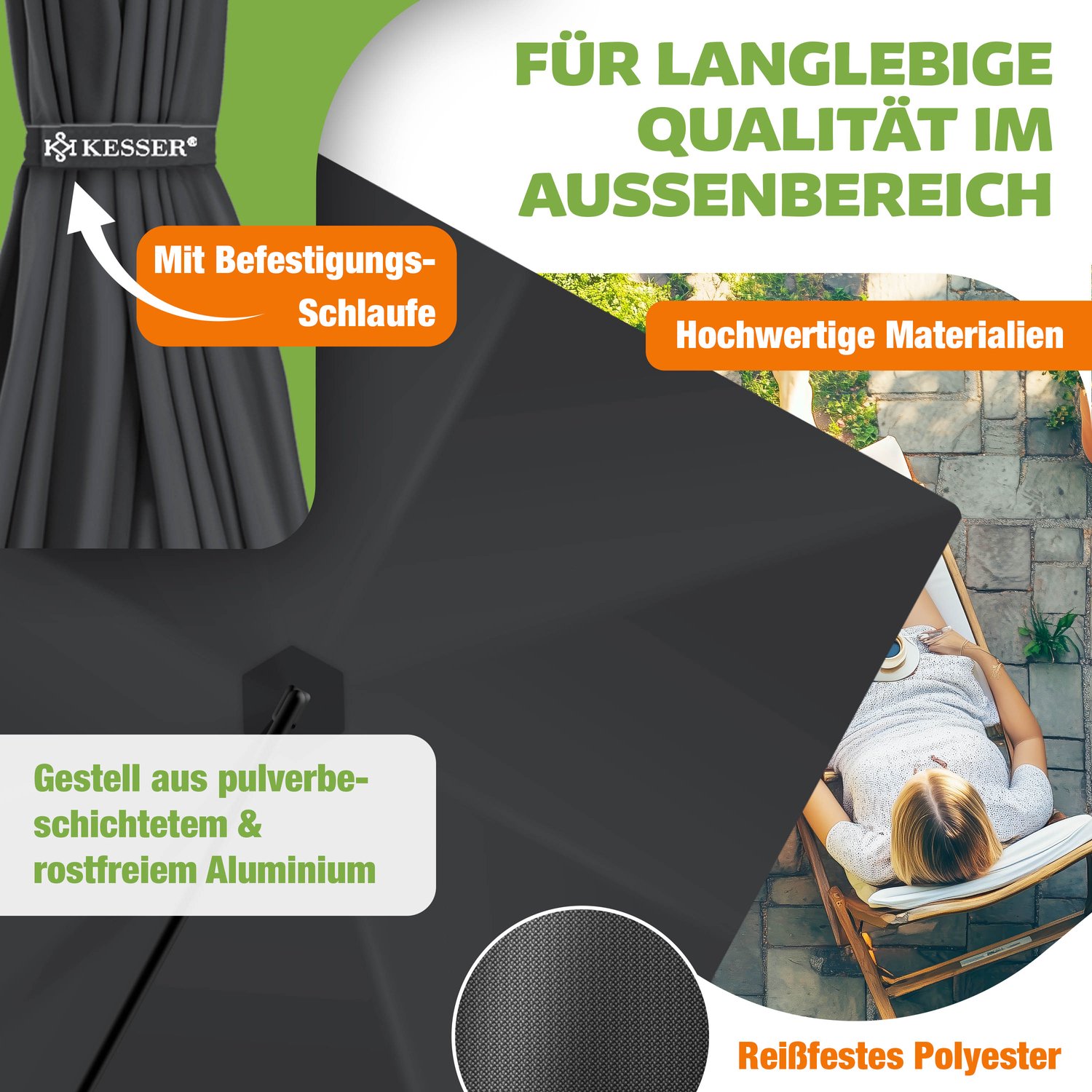 KESSER Zweefparasol Holly Rechthoekig - Parasol met Zwengel, Hoes en Windbescherming, UV-bescherming, Aluminium, Waterafstotend - Antraciet – foto 2