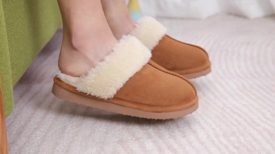 Homaxy - Pantoffels Dames - Suède Zachte Winterpantoffels - Fluffy Open Sloffen met Pluche Voering - Abrikoos - 40-41 - Geschikt voor een voetlengte van 23.62 cm