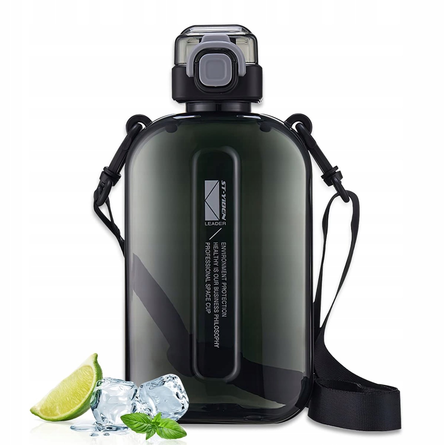 Platte Sportfles Water Bidon 750ml Zwart met Band