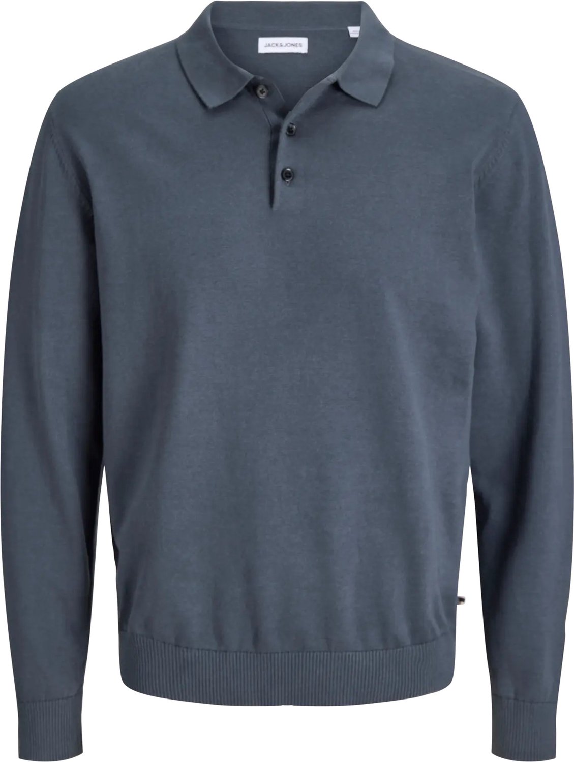 JACK & JONES Basic knit long sleeve polo slim fit - heren polo katoen met polo kraag - blauw (turbulence)