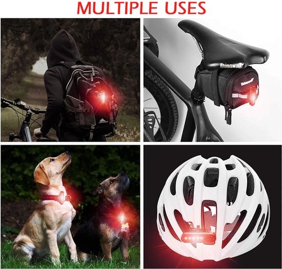 Set van 2 oplaadbare led-achterlichten voor de fiets – veiligheidswaarschuwingslichten voor achterop of op de helm — afbeelding 5