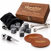 Luxe Whiskey Stones Set (9 stuks) Incl. Flessenstopper - Whisky Stenen - Cadeau Set Man Vrouw - Herbruikbare ijsblokjes - Qwality®