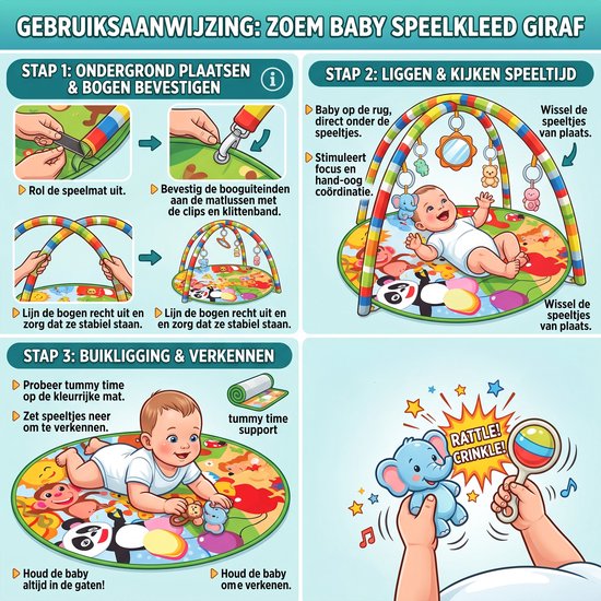 Zoem - Baby Speelkleed Giraf - Baby Gym met Speelboog, Rammelaars & Spiegel — afbeelding 3