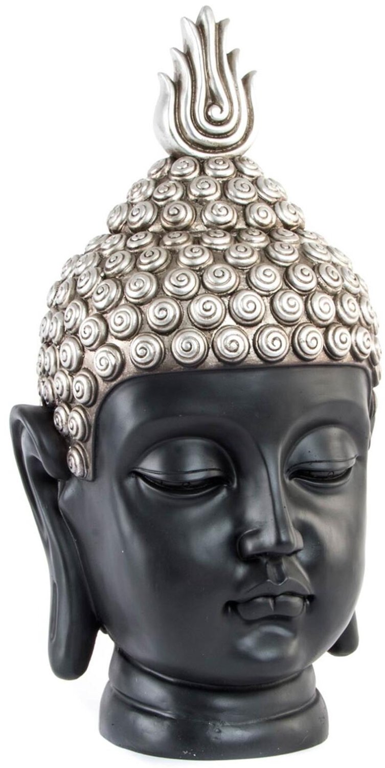 Item International Boeddha hoofd beeld Karma - binnen / buiten - kunststeen - antiek zilver - 27 x 49 cm - huis en tuin beelden - Old look