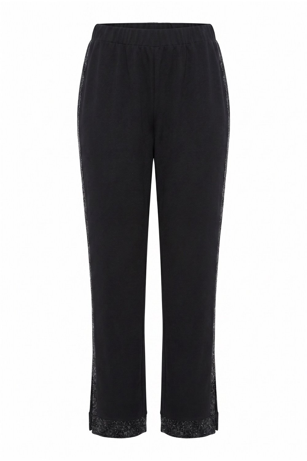 Ulla Popken - Dames - Jersey broek glittersteentjes smalle pijpen - Zwart - Maat 42+