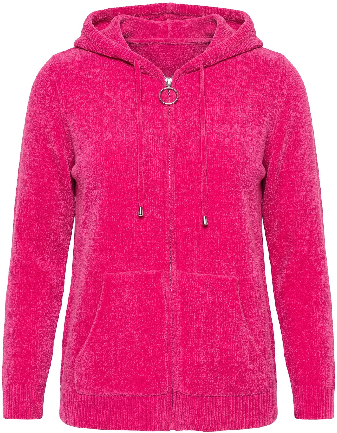 Ulla Popken - Dames - Vest chenille capuchon lange mouwen - Fuchsiaroze - Maat 46+