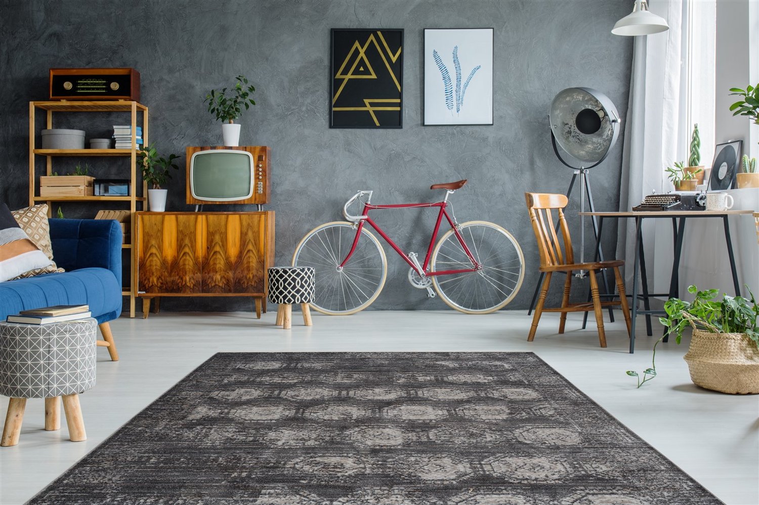 Padiro rond speels kindervloerkleed Ø 160 cm - lichtgrijs - speels kindermotief - met paarden- / eenhoornmotief - voor vloerverwarming - van polyester en katoen