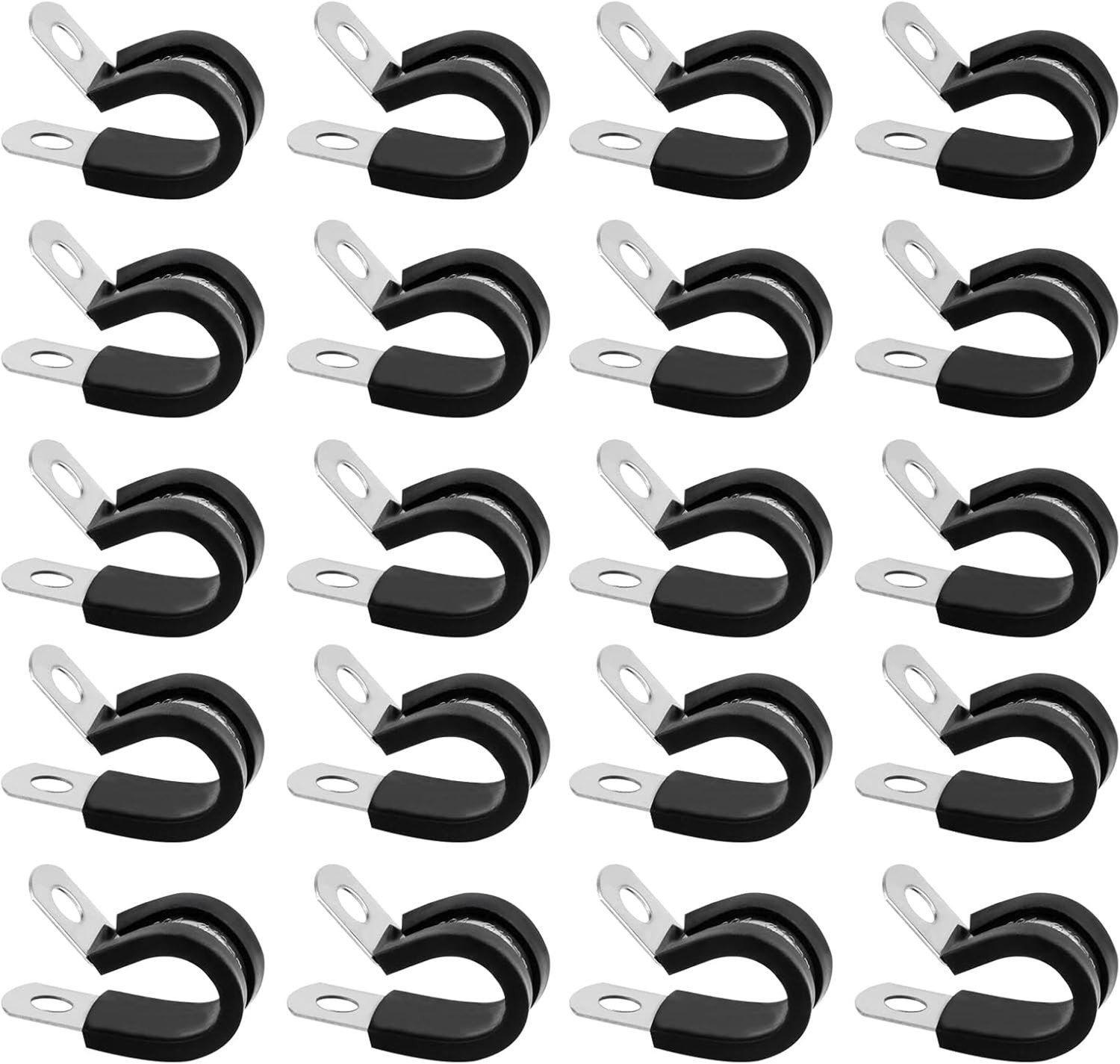 Roestvrijstalen Slangklemmen P-Clip Set van 20 Stuks, 12mm met Rubber voor Bevestiging en Ondersteuning