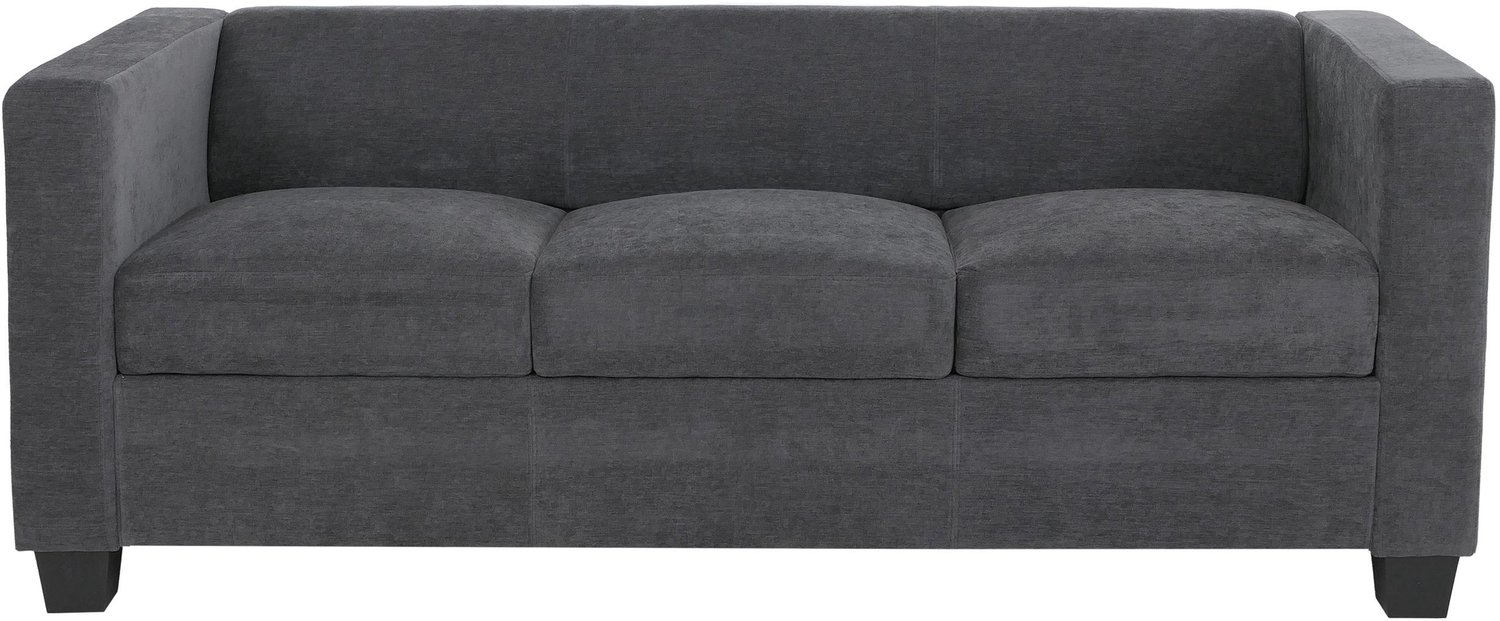 MCW 3-zitsbank Lille, loungebank met 3 zitplaatsen, Nosag-vering, stof/textiel chenille (260 g/m²) 190 cm ~ donkergrijs