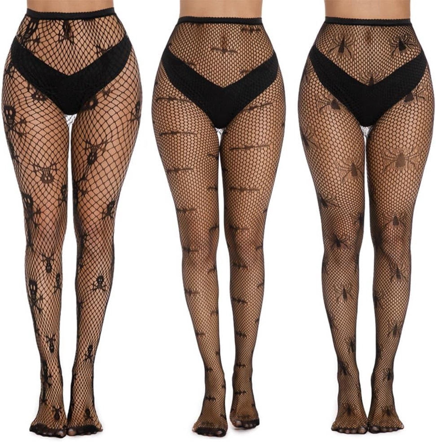 Halloween Fishnet Pantyhoses met Hoge Taille en Spinnenwebdesign - 3 Paar Zwarte Kousen voor Vrouwen, Perfect voor Feestjes en Kostuums