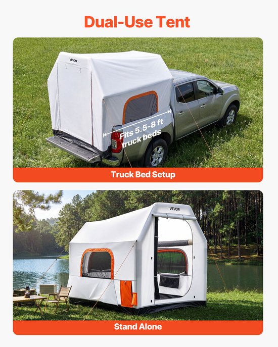 VEVOR Opblaasbare Campingtent voor De Laadbak van een Pick-Up 219 X 165 X 183 cm, Waterdichte Tent (PU2000 mm) met Geventileerde Gaasramen, Ideaal voor Kamperen, Wandelen en Andere Buitenactiviteiten, Inclusief Luchtpomp — afbeelding 5