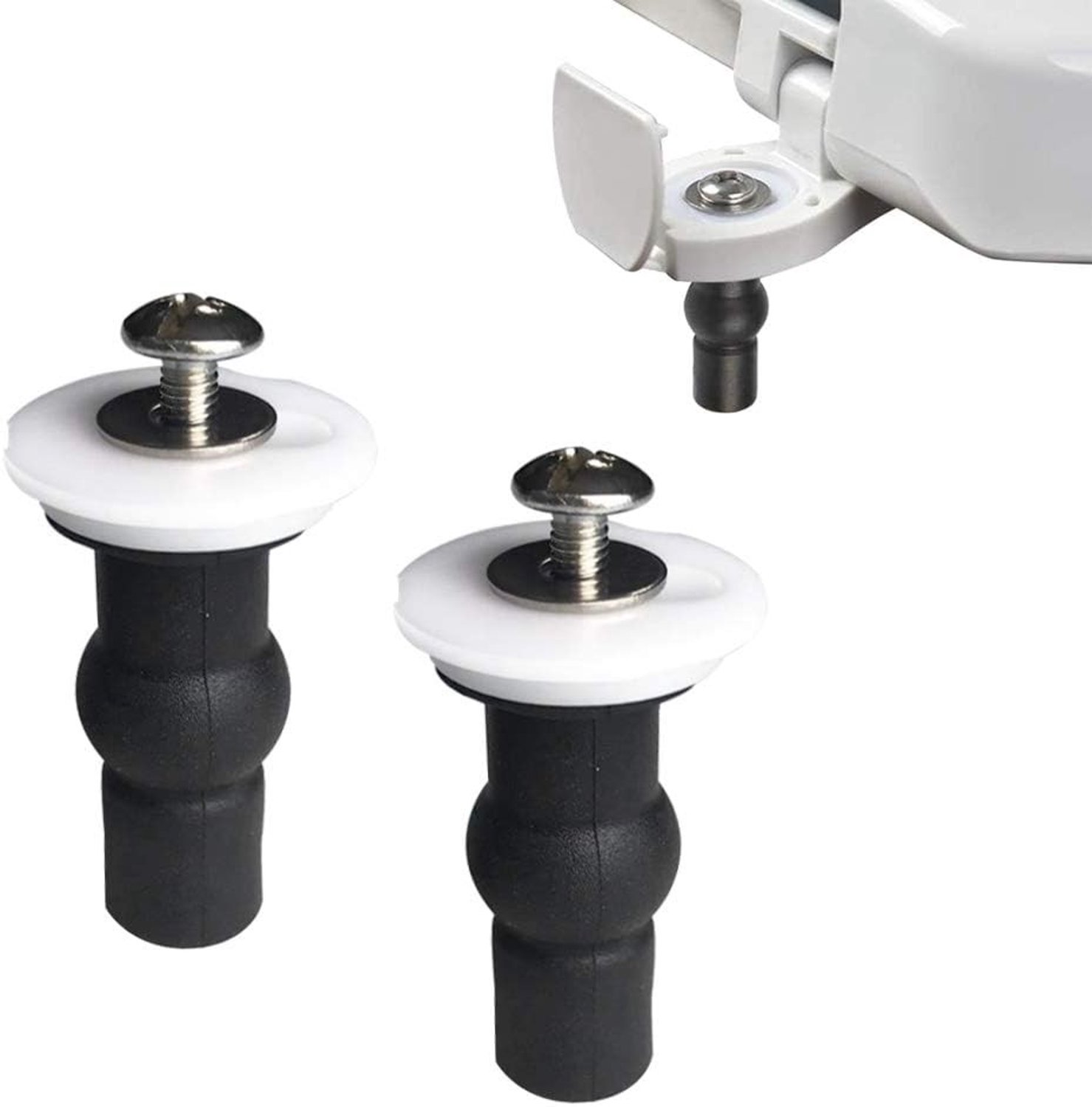 Set van 2 Universele Toiletbril Schroeven met Rubber Topmoeren voor Blinde Montage, Zwart