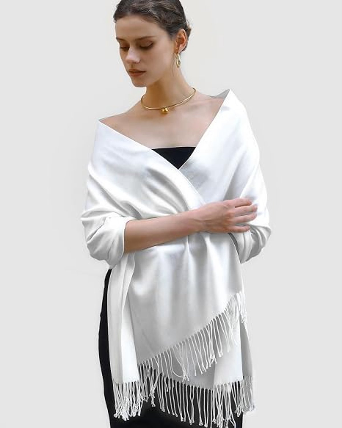 Extra groot — Zachte damessjaal — Luxe polyester omslagdoek — Veelzijdig accessoire voor bruiloften en reizen (wit)