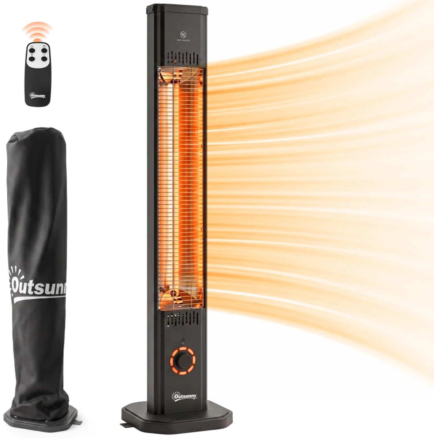 Staande infraroodverwarming - 2000 W - Koolstofvezel - Afstandsbediening - 8 warmtestanden - Timer - Kantelbeveiliging - Beschermhoes
