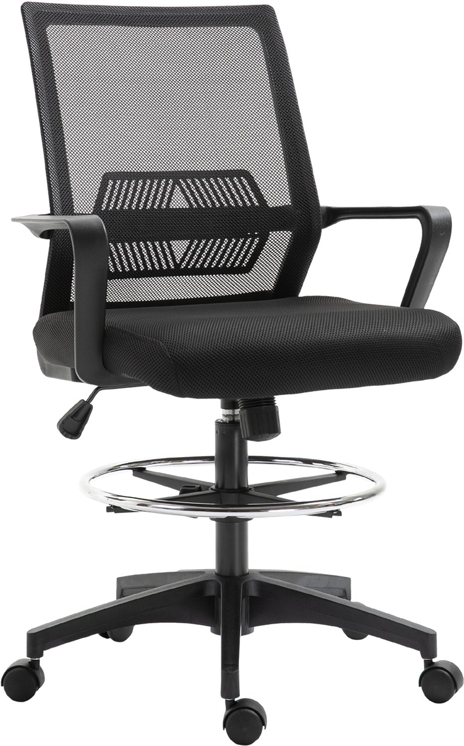 Vinona Tekenstoel - Met verstelbare voetensteun en rugleuning - In hoogte verstelbaar - 64 x 59 x 104-124 cm - Zwart