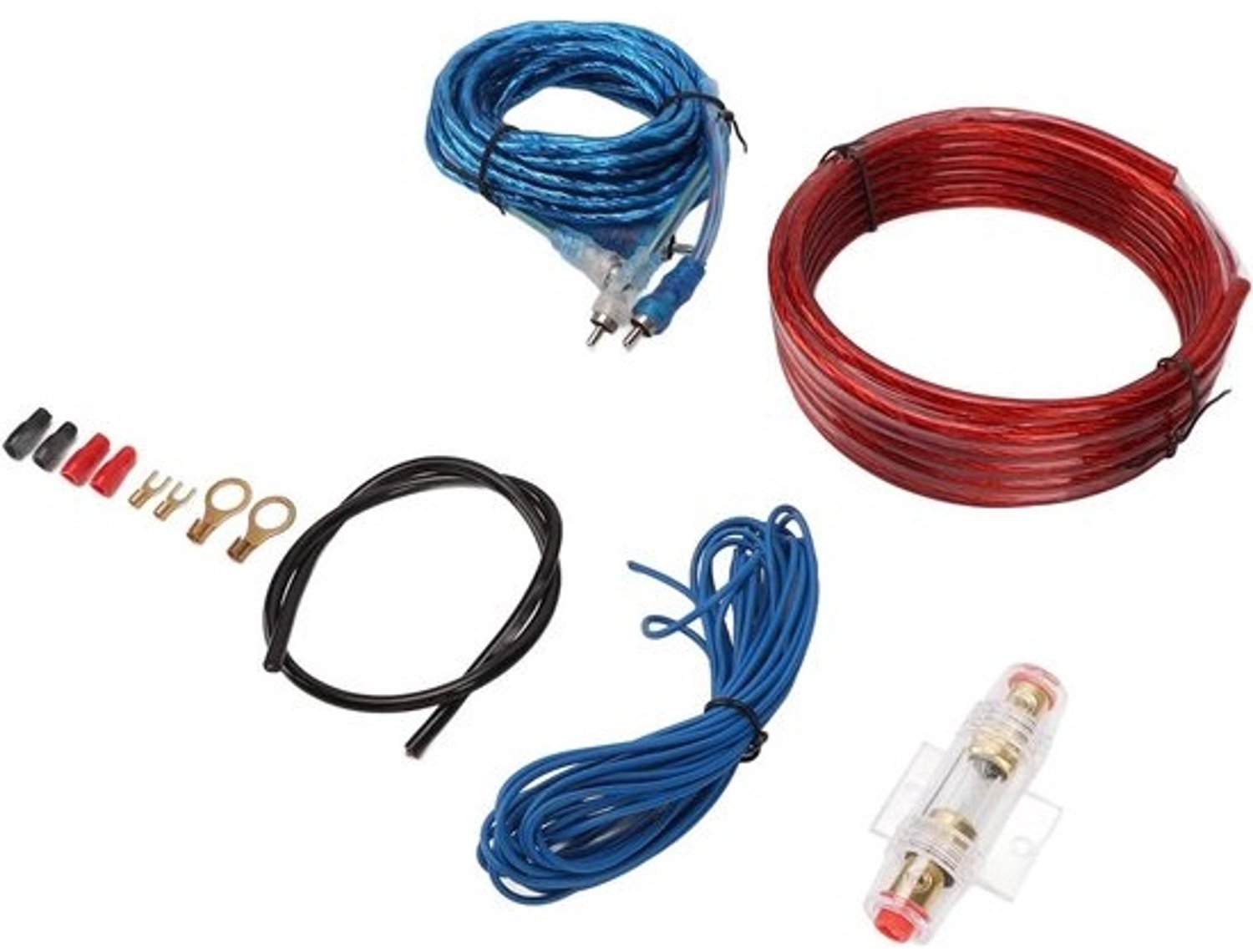Bedradingsset voor versterker - Set audiokabels - Voor autoaudio - Complete installatie - 8 Gauge - Zwart en rood