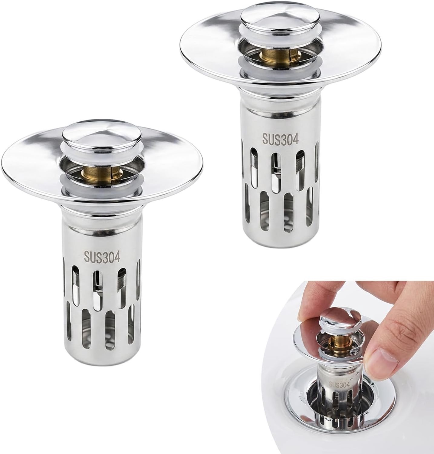 Vervangende afvoerplug set van 2, uitschuifbare roestvrijstalen afvoerzeef voor verschillende spoelbakken, geschikt voor afvoerpluggen met een maaswijdte van meer dan 25mm
