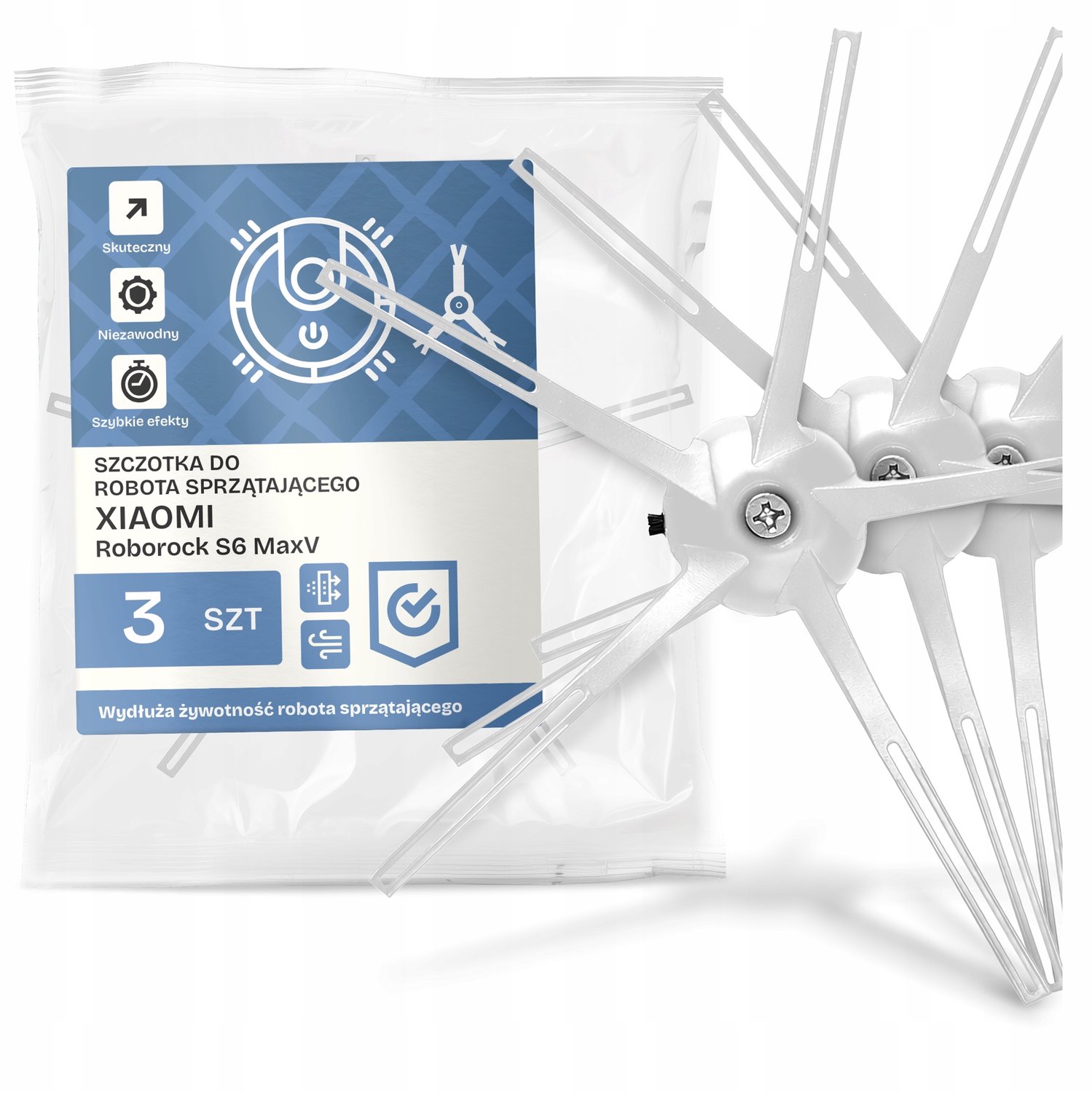 3x Zijborstel voor Xiaomi Roborock S6 MaxV Stofzuigerrobot