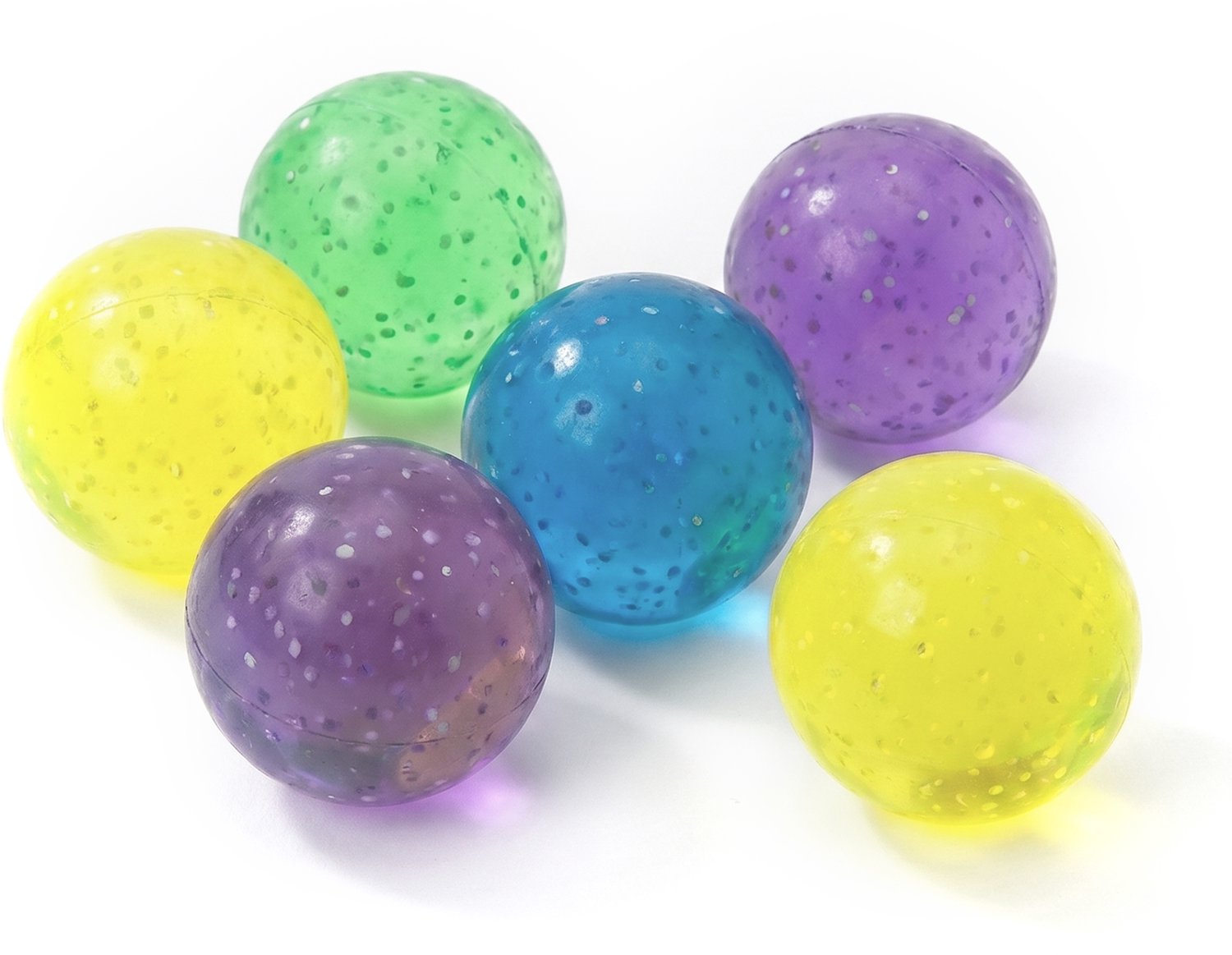 UNIQUE - 6 meerkleurige glitter stuiterballen 3 cm