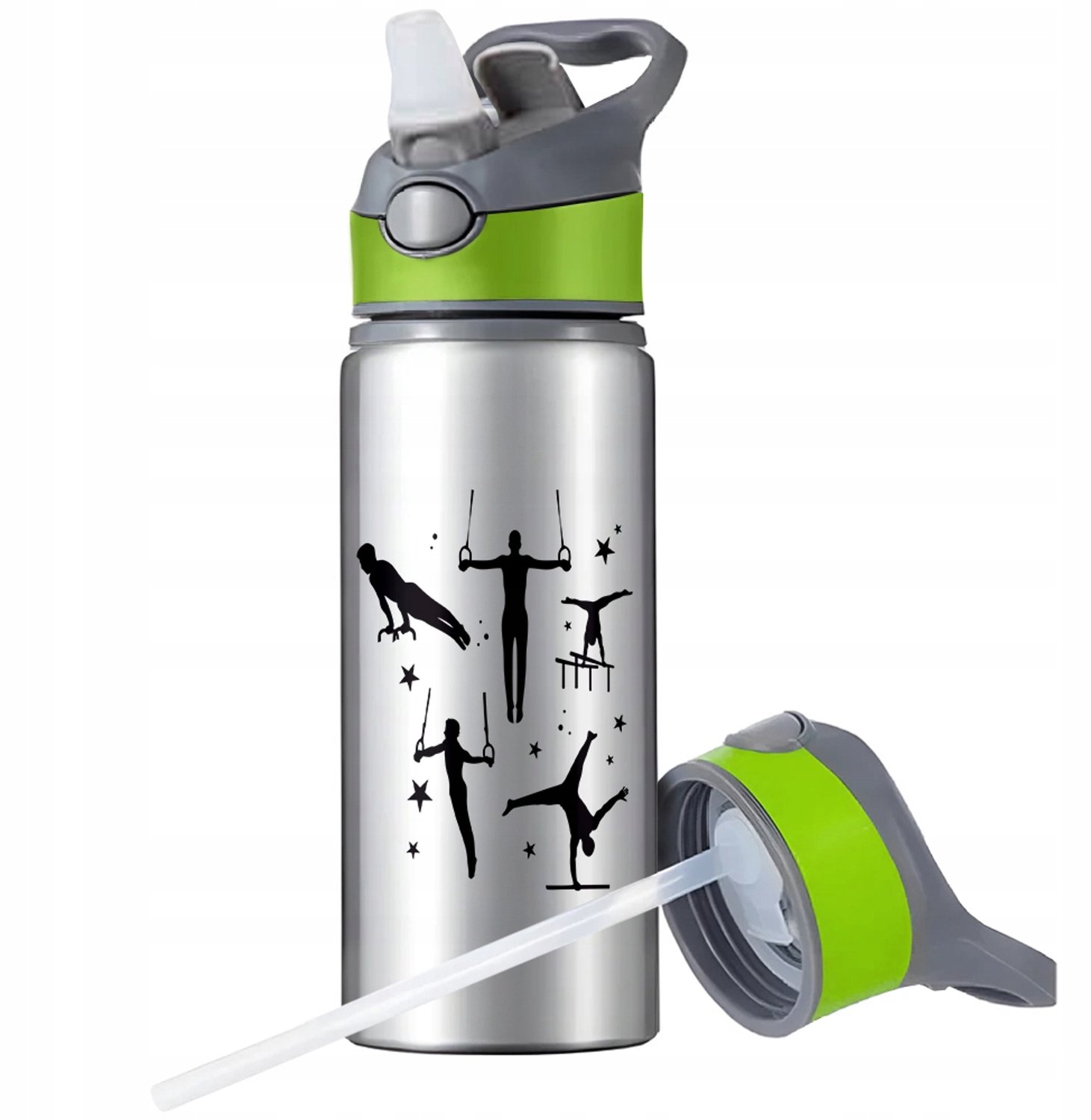 Aluminium Sport Bidon 650ml met Rietje en Handvat - Zilver
