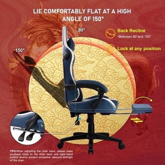 Gamingstoel – Gamerstoel – Bureaustoel – Office Chair – Computertoel – Bluetooth 5.1 Speakers – Verstelbare Rugleuning 150° – Paars – PU Leer — afbeelding 3