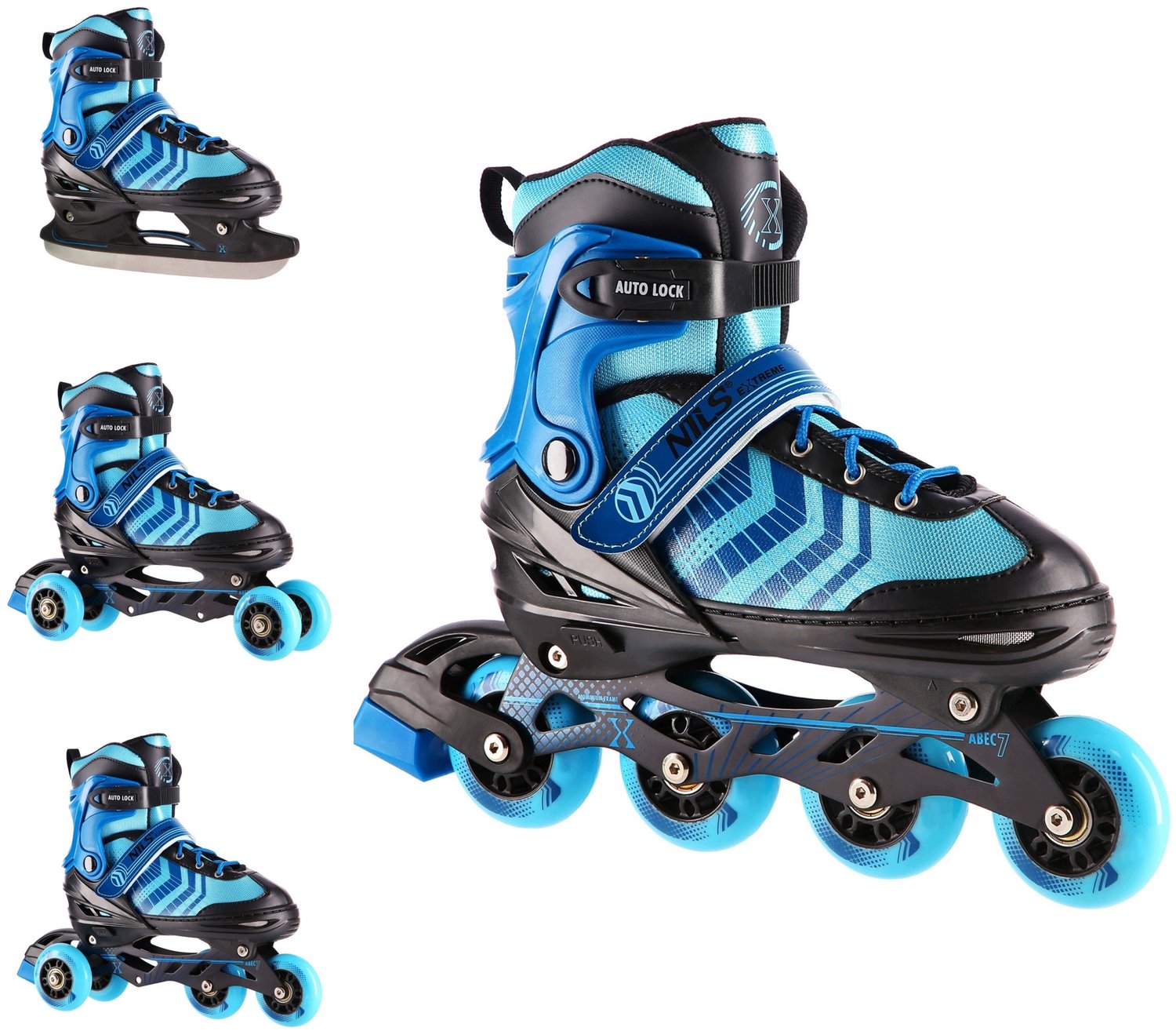 Nils Extreme 4-in-1 Schaatsen/Skeelers/Schoenen Zwart