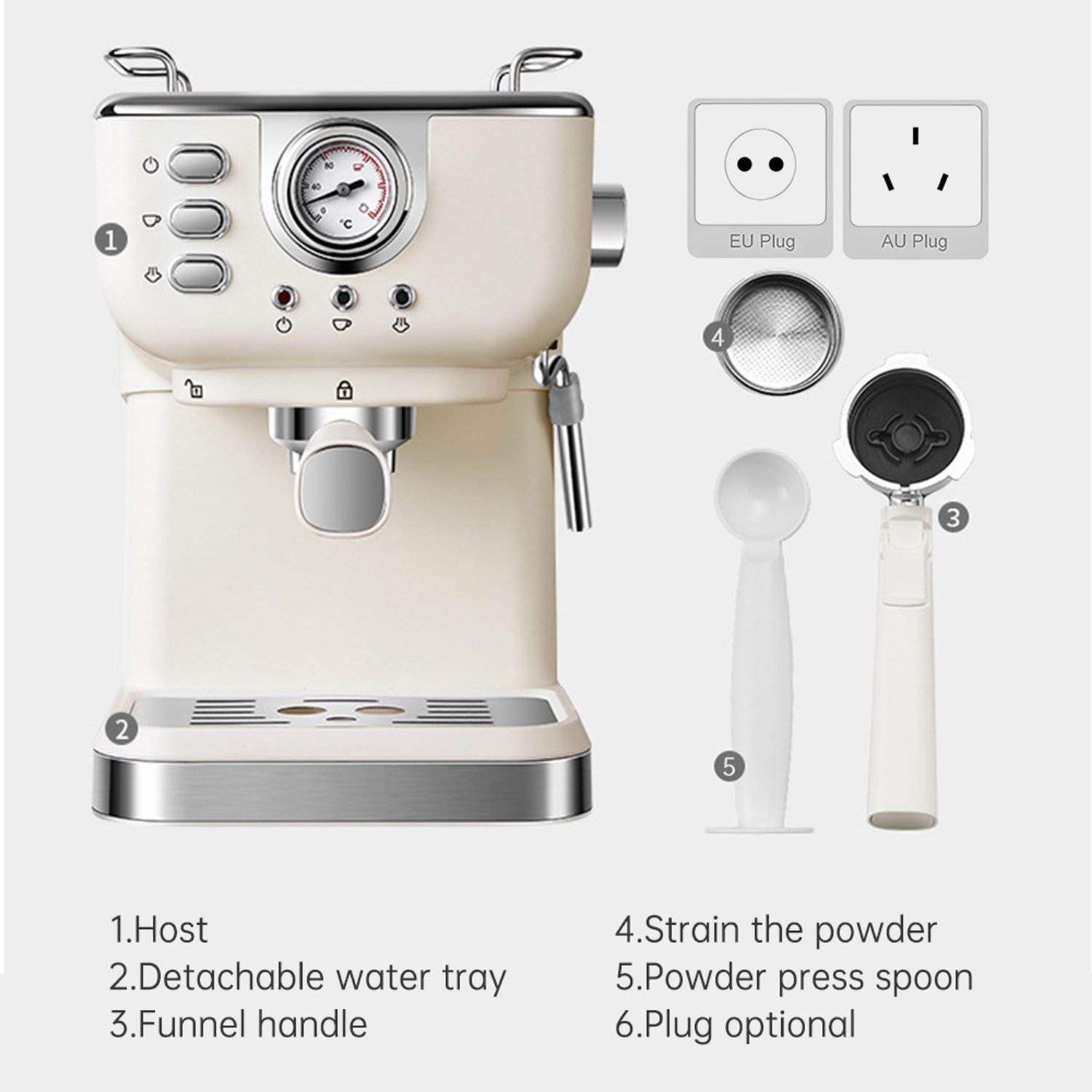 Espressomachine Halfautomatisch - 1050 W 20 Bar - 1,5 Liter Inhoud - Roestvrij Staal - Met Stoompijpje - Koffiezetapparaat