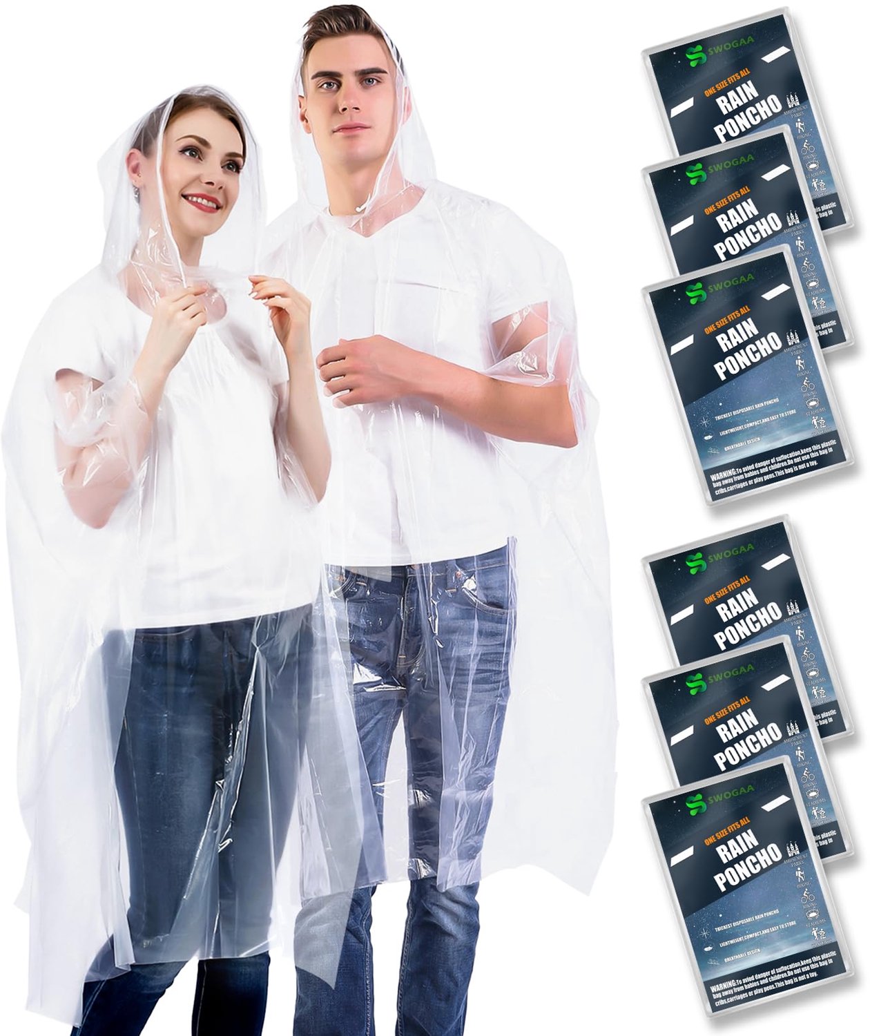 Famanu - Regenponchos voor volwassenen en kinderen - Bescherming tegen regen - Extra dik polyethyleen - Doorzichtig 6 stuks
