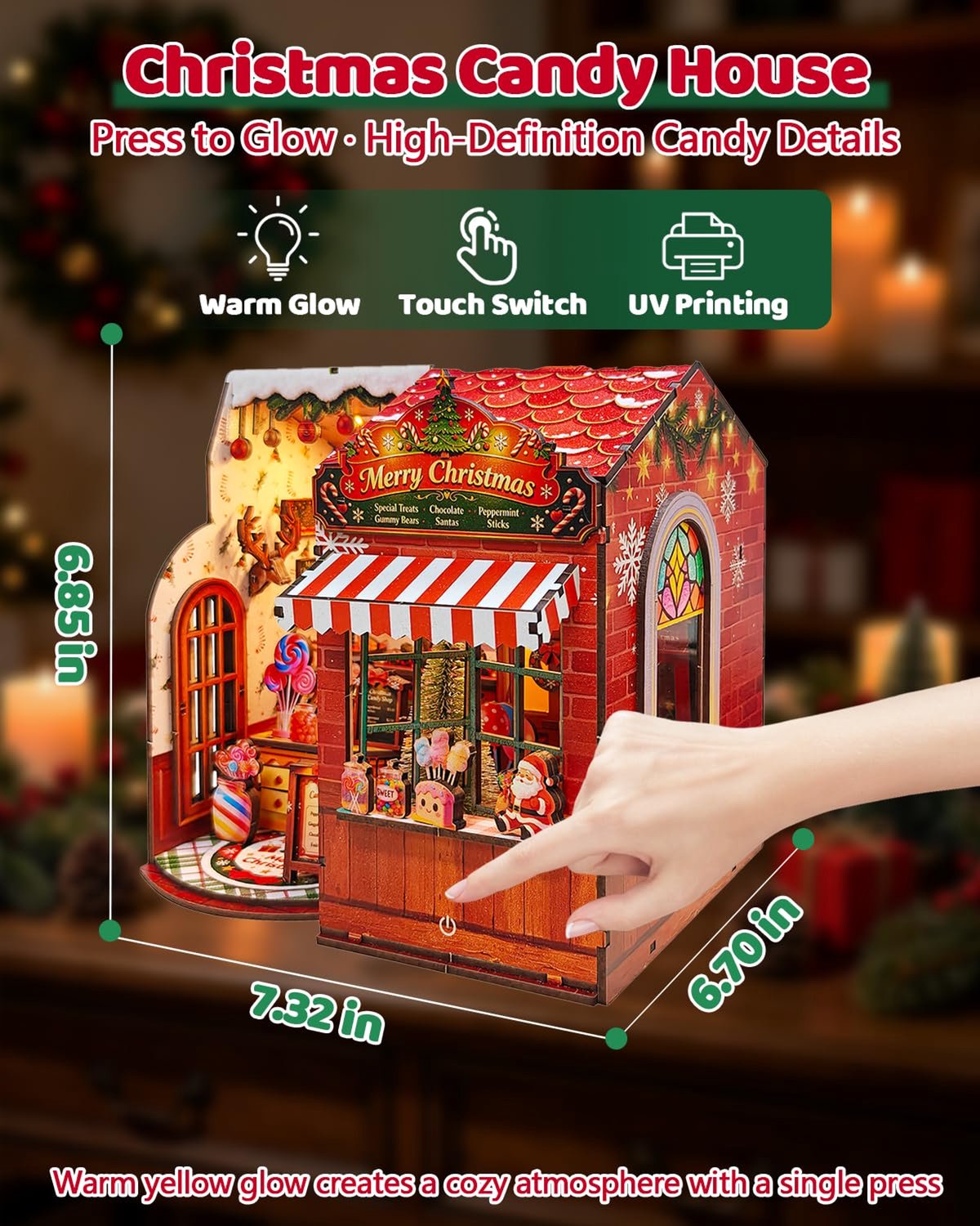 Namajunas - DIY Miniatuur Kerst Snoepwinkel - Houten Bouwpakket met LED Touchlamp - 3D Houten Puzzel, Kerstdecoratie, Cadeau voor Volwassenen en Jongeren - Hobby - Tafel en Boekenplank Decor - Modelbouw - Miniatuur - Knutselen – foto 3