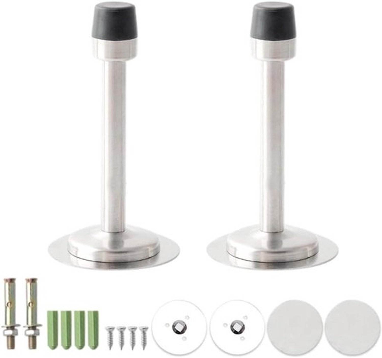Allecto - deurstopper voor wandmontage - rubberen buffer - zilver - 2 stuks - geschikt voor deuren - heavy duty - RVS - deurstop 105mm