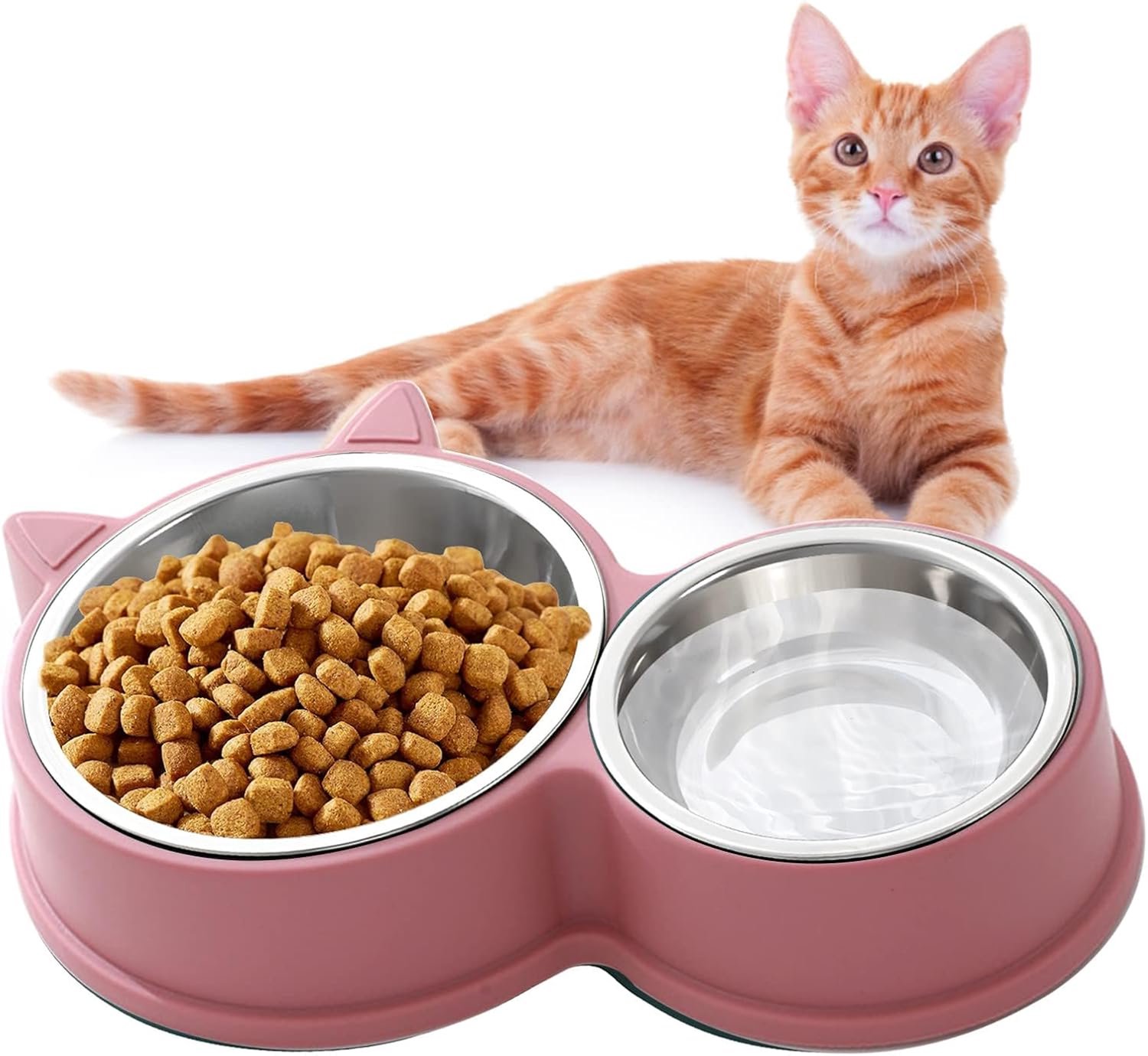 Famanu - Kattenbakset van roestvrij staal, antislip kattenbakken, voedselbakken voor katten en puppy's, antislip voederstation, verkrijgbaar in groen, blauw, roze (groen)