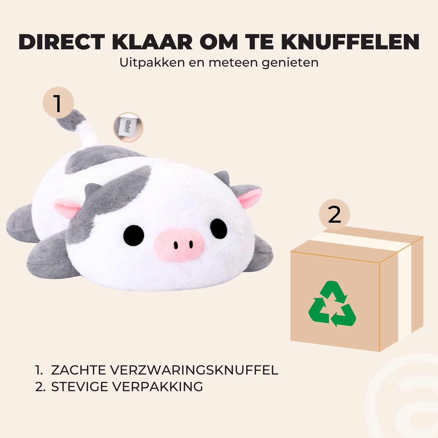 ADEL Verzwaringsknuffel Koe 2 kg – Zachte Verzwaarde Knuffel / Weighted Stuffed Animal – Verzwaringskussen Kind & Volwassenen – Rustgevend Knuffeldier — afbeelding 8