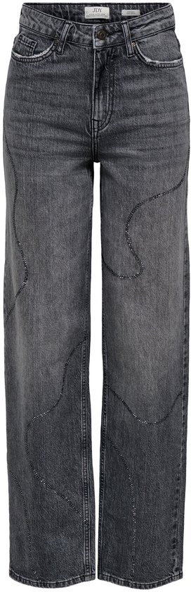 Grijze straight jeans met sierlijke glitterlijnen en JDY-label in de taille.