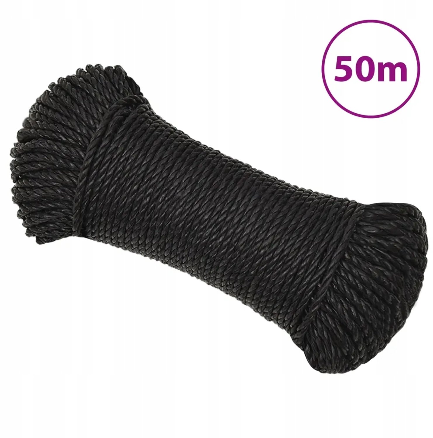 Zwarte UV-bestendige polypropyleen touw, 8mm, 50m, 360kg